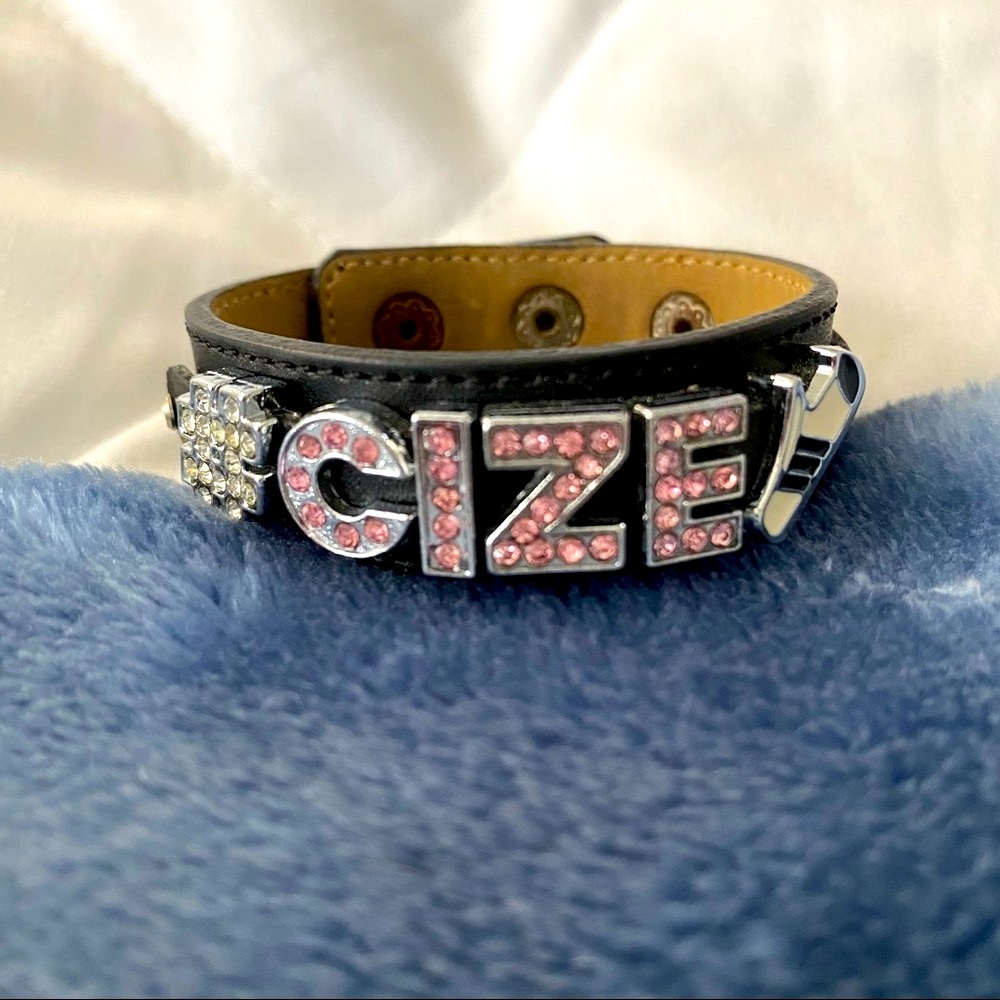 Black leather bracelet w/lettering